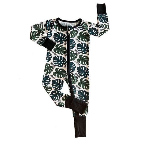 Hafa Adai Monstera Bamboo Zip Romper
