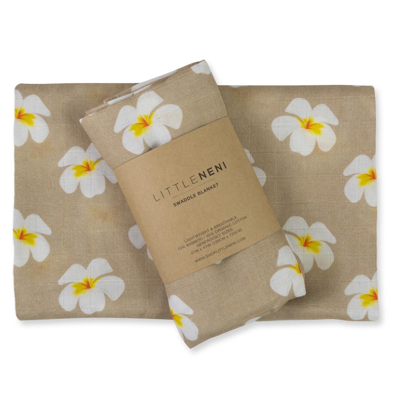 Sand Plumeria Bamboo Swaddle Blanket