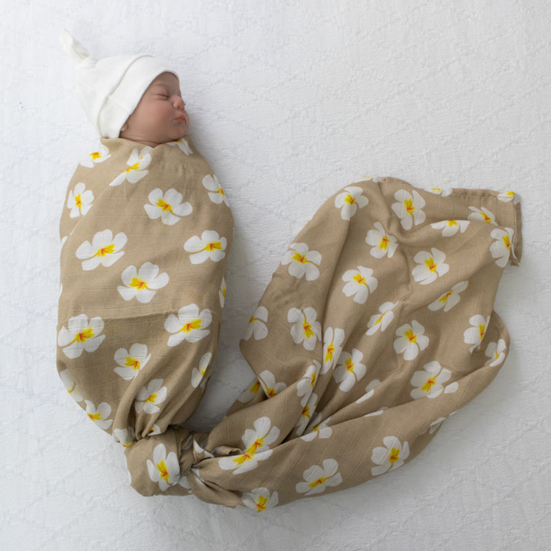 Sand Plumeria Bamboo Muslin Swaddle i