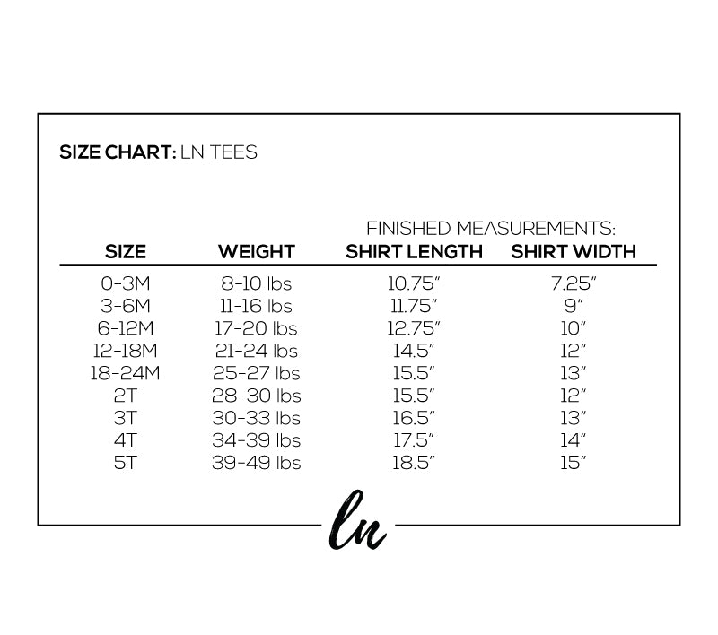 LN Tees Size Chart