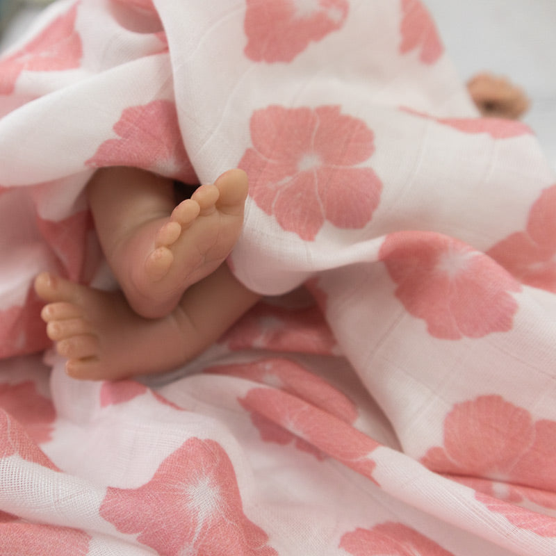 Pink Hibiscus Bamboo Swaddle Blanket