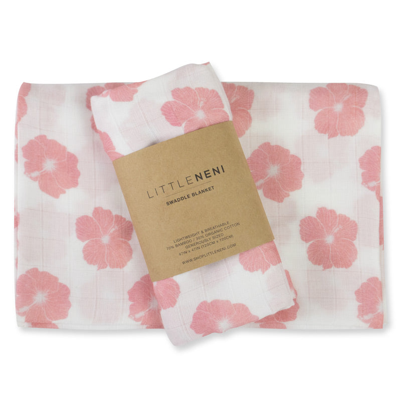 Pink Hibiscus Bamboo Swaddle Blanket