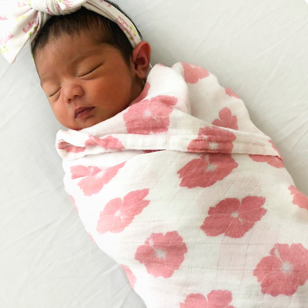 Pink HIbiscus Bamboo Swaddle Blanket