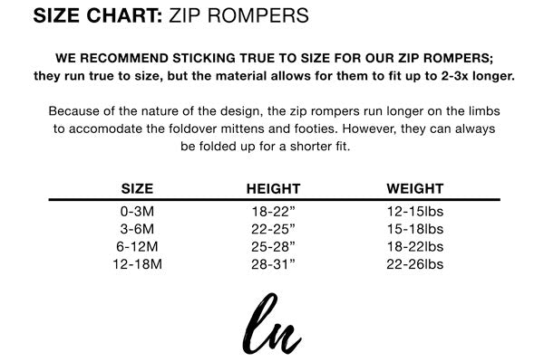 Zip Romper Size Chart